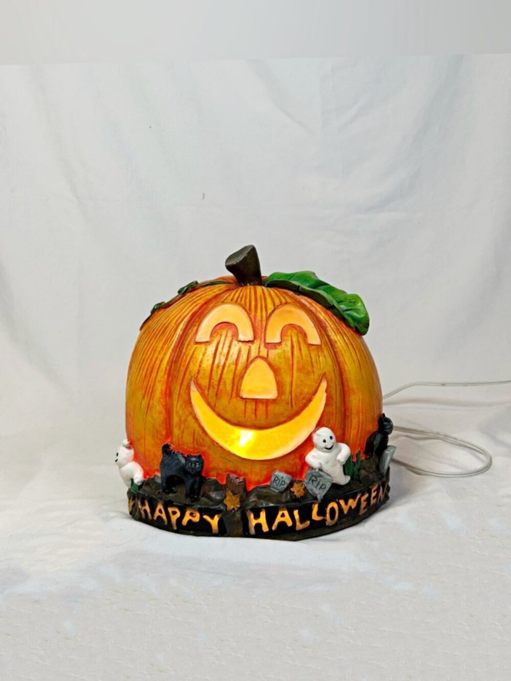 Vintage New Creative Light Stone Happy Halloween Lighted Jack O Lantern Pumpkin